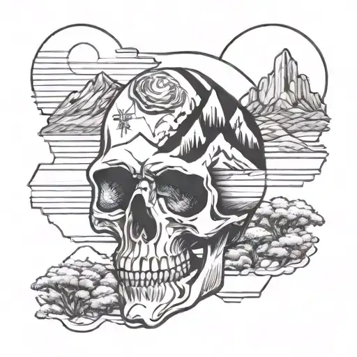 grateful dead skull with the flatirons  mountains inside and the colorado flag as the sunset  tattoo design idea