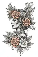face of Athena with flowers in dot work tattoo design idea