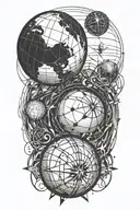 An abstract globe with a basketball and compass rose, representing a passion for travel and playing basketball tattoo design idea
