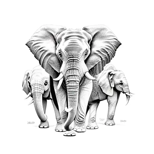 Elephant with skull and swords tattoo design idea