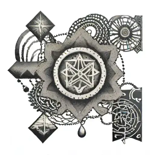 A tattoo design inspired by BDSM symbols and beach motifs in a dotwork style tattoo design idea