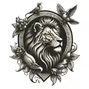 lion with cross doves cloud shade and sunrays tattoo design idea