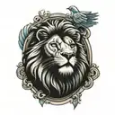 lion with cross doves cloud shade and sunrays tattoo design idea