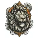 lion with cross doves cloud shade and sunrays tattoo design idea