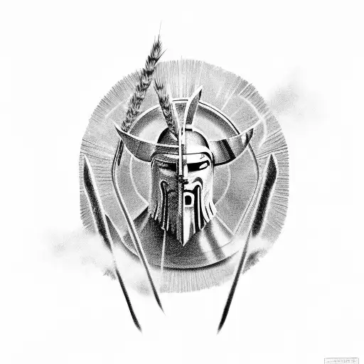 Spartan in wheat field tattoo design idea