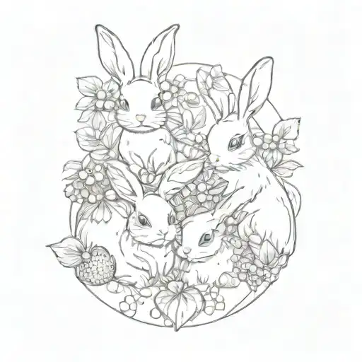 cute bunnies, strawberries tattoo design idea