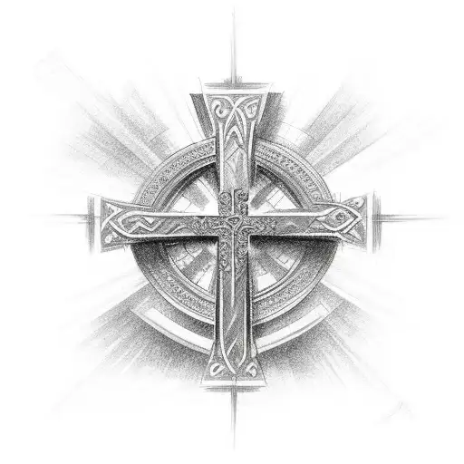 The centerpiece of the design is a strong and bold cross. The cross symbolizes faith, resilience, and the journey you've tattoo design idea