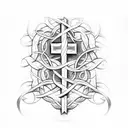 Christian Cross with vines wrapping up it, with the Bible verse "Philippians 4:13" tattoo design idea