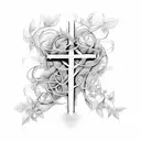 Christian Cross with vines wrapping up it, with the Bible verse "Philippians 4:13" tattoo design idea