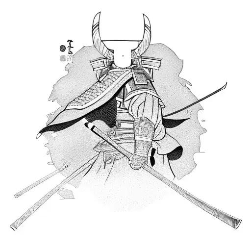 samurai with Japanese scenery in background tattoo design idea