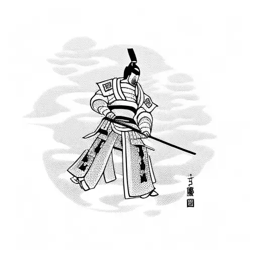 samurai with Japanese scenery in background tattoo design idea