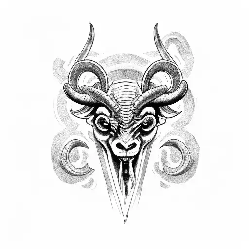 ram horned demon with scythe  tattoo design idea