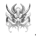 ram horned demon with scythe  tattoo design idea