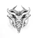 ram horned demon with scythe  tattoo design idea