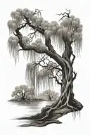 weeping willow with ghost underneath tattoo design idea