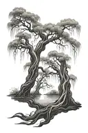 weeping willow with ghost underneath tattoo design idea