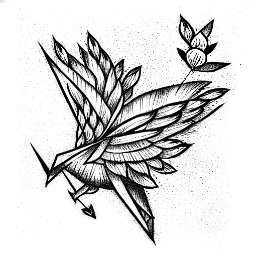 paper crane with flowers tattoo design idea