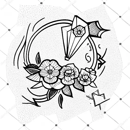 paper crane with flowers tattoo design idea