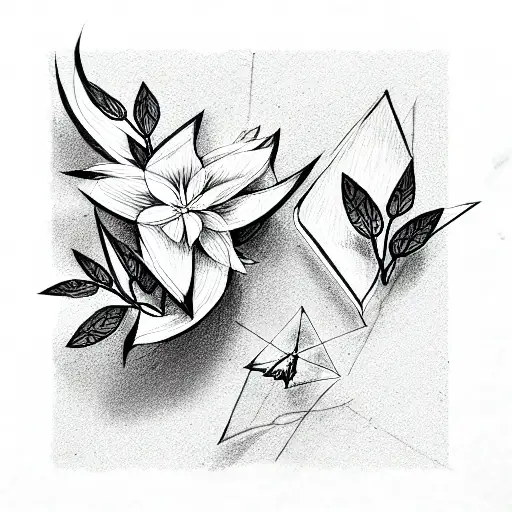 paper crane with flowers tattoo design idea