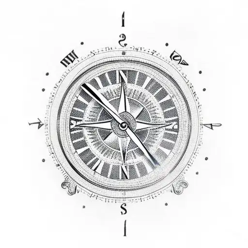 clock and compass tattoo design idea