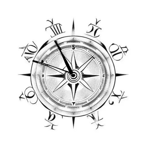 clock and compass tattoo design idea