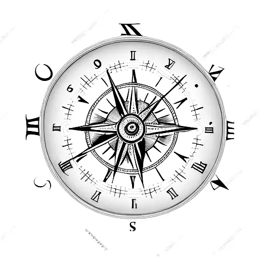 clock and compass tattoo design idea