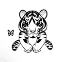 baby Tiger with butterfly with date 111220 tattoo design idea
