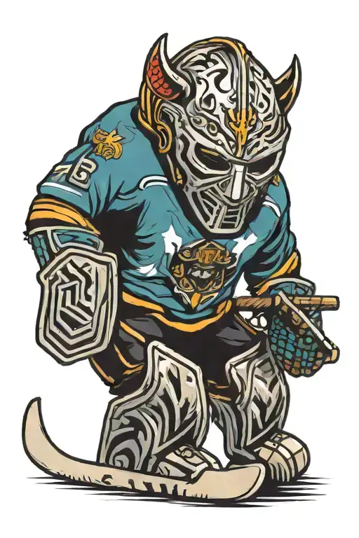 panther playing hockey goalie mask tattoo design idea