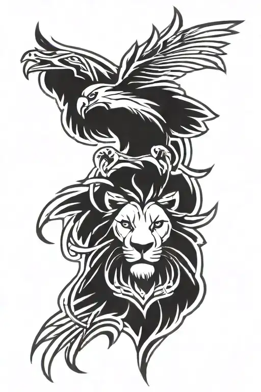 lion, wedge tailed eagle  tattoo design idea