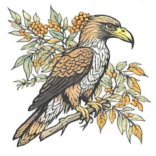 wedge Tailed eagle. gum tree leaves. golden wattle  tattoo design idea