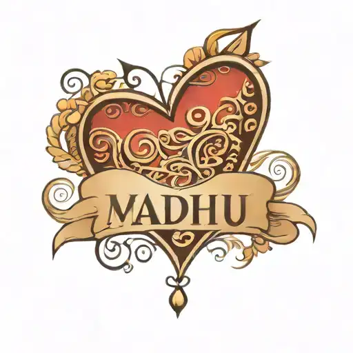 Madhu name with heart tattoo design idea