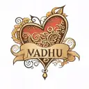 Madhu name with heart tattoo design idea