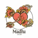 Madhu name with heart tattoo design idea