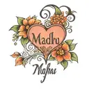Madhu name with heart tattoo design idea