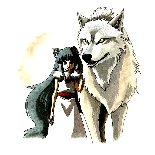 wolf and princess mononoke tattoo design idea