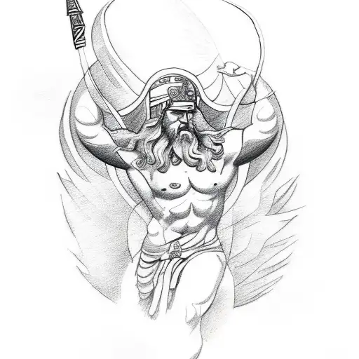 A sketch-style tattoo of a Greek god or goddess wearing a jiu jitsu gi tattoo design idea