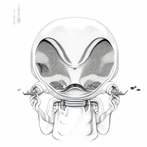 alien smoking weed tattoo design idea