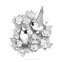 two cardinals among hydrangeas tattoo design idea