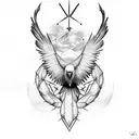 A majestic eagle perched on a prickly pear cactus, symbolizing strength and resilience tattoo design idea