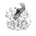 A majestic eagle perched on a prickly pear cactus, symbolizing strength and resilience tattoo design idea