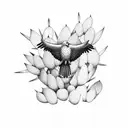 A majestic eagle perched on a prickly pear cactus, symbolizing strength and resilience tattoo design idea