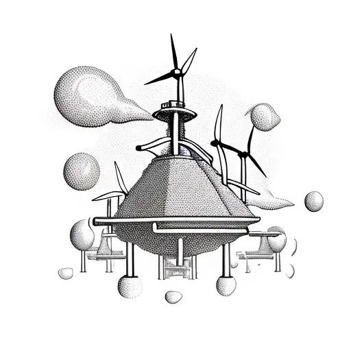 dopamine molecule with hills gumtree and wind turbine  tattoo design idea