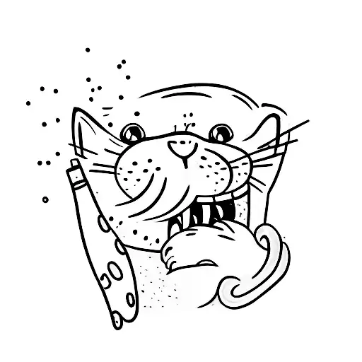 A cat biting his owner with a mischievous expression tattoo design idea