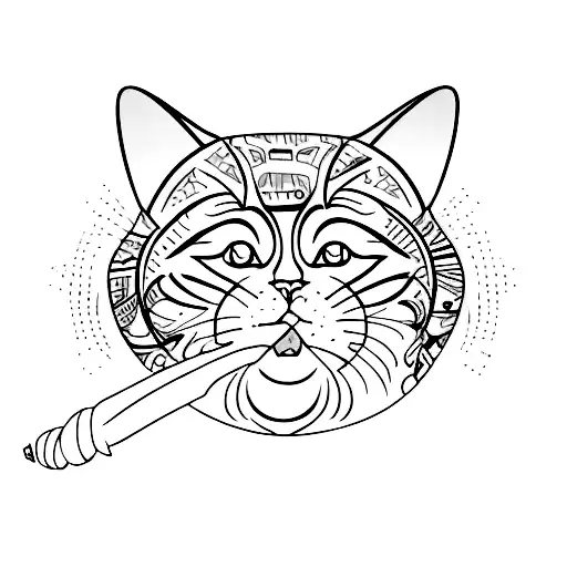 a fat cat biting the client tattoo design idea