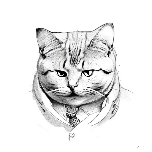 a fat cat biting the client tattoo design idea