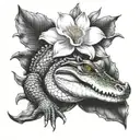 alligator head and magnolia flower blooming tattoo design idea