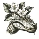 alligator head and magnolia flower blooming tattoo design idea