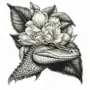alligator head and magnolia flower blooming tattoo design idea