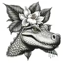 alligator head and magnolia flower blooming tattoo design idea
