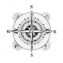 A compass and a world map intertwined with circuit board patterns tattoo design idea